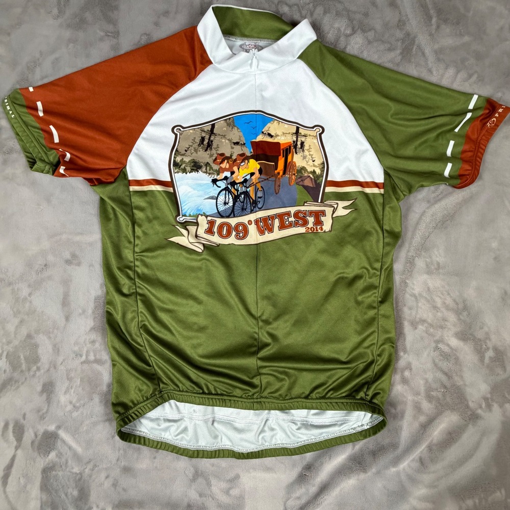 Primal 109 West 2014 Colorado Cycling Jersey Mens XL Green Short Sleeve Pocket